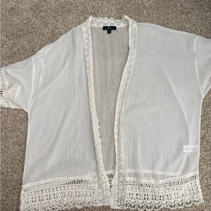 White Lace Trim Kimono Cardigan